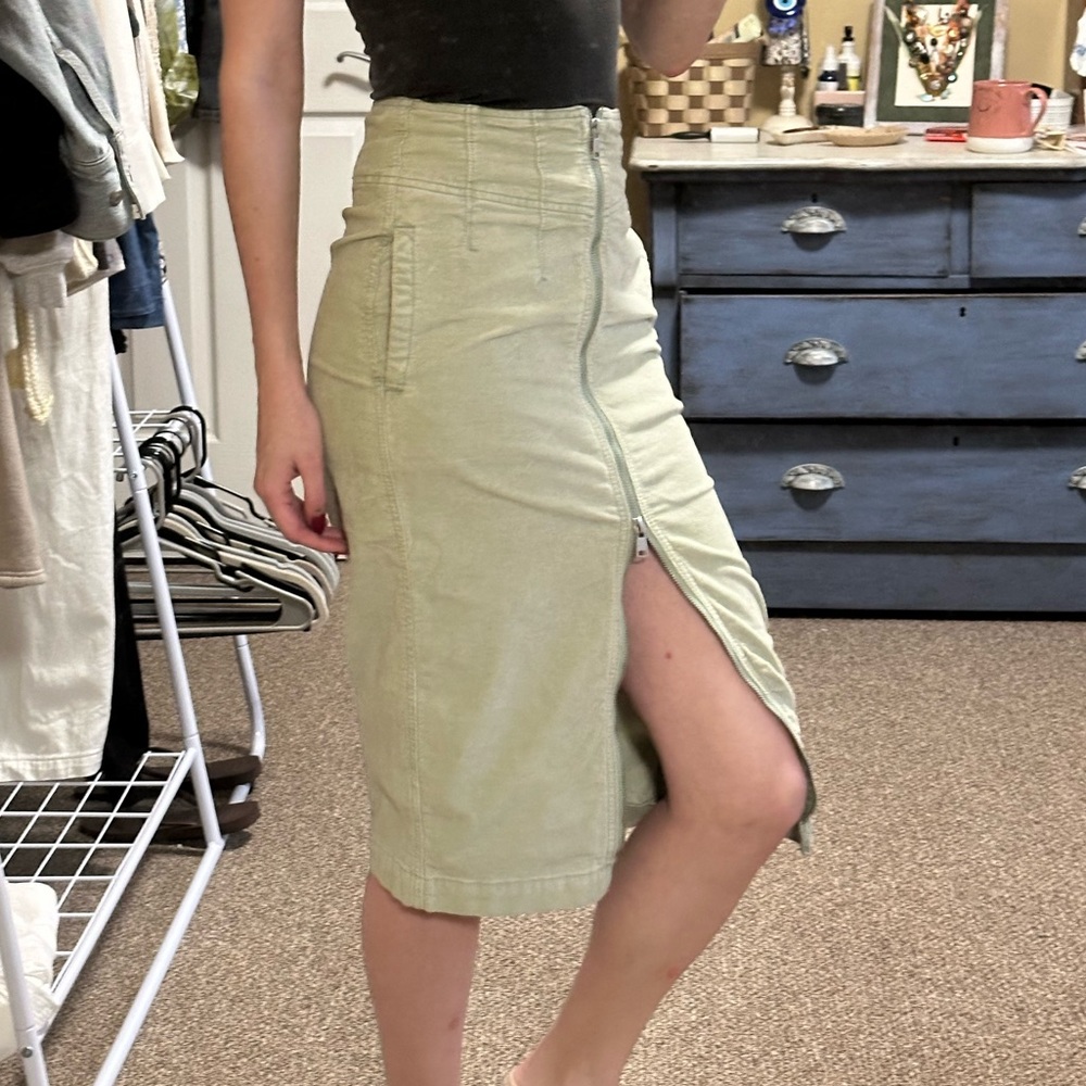 Free People Light Green Zipper Front Pencil Skirt